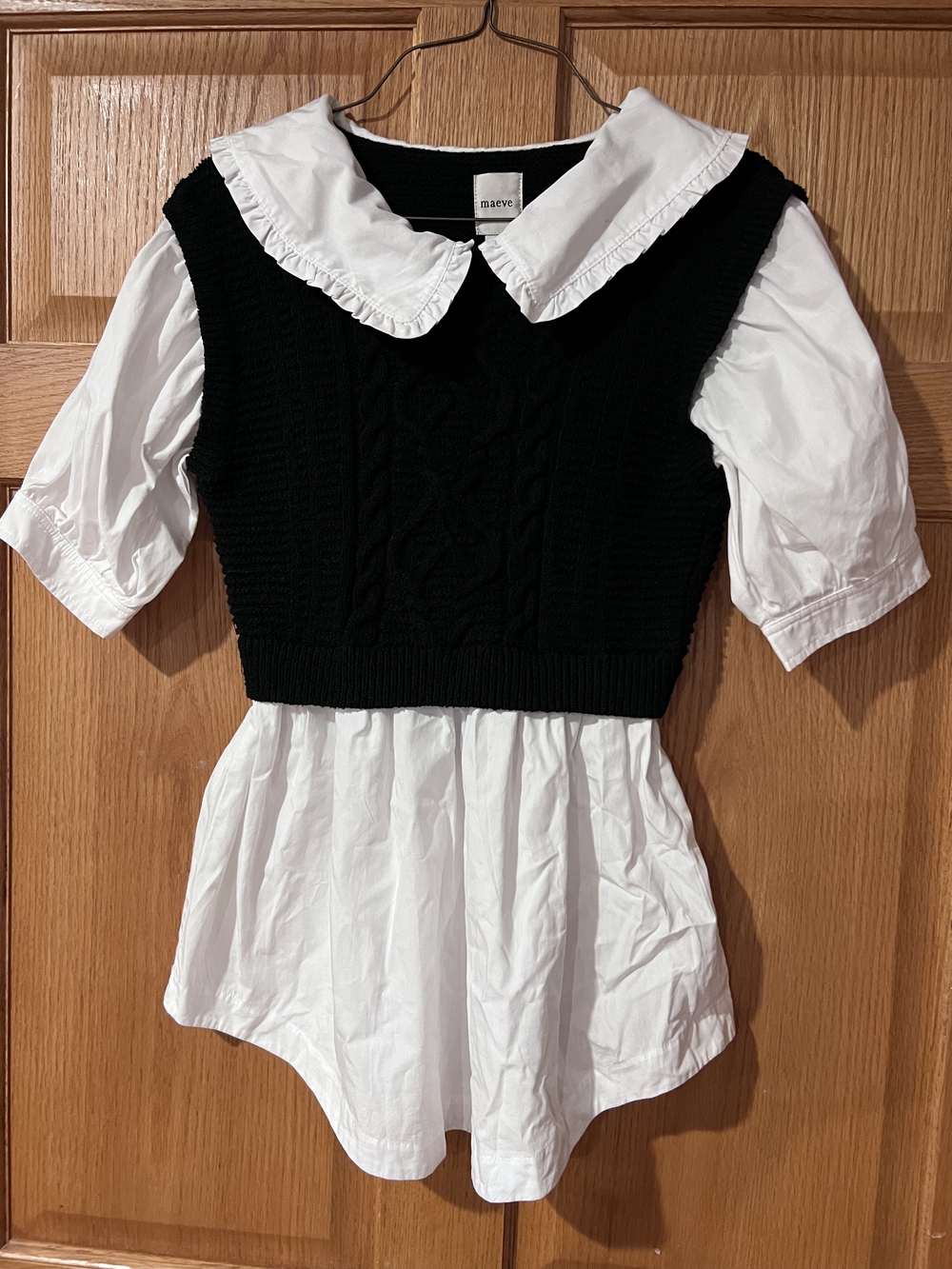 Maeve Black Knit Vest Layered Over White Blouse